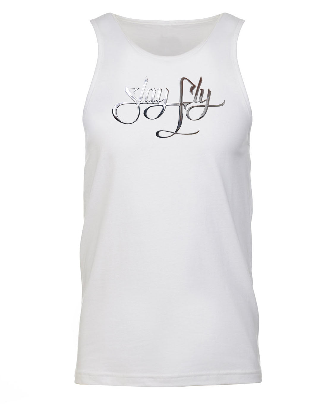 White Tank Top Silver Foil Print SlayFly – SlayFly